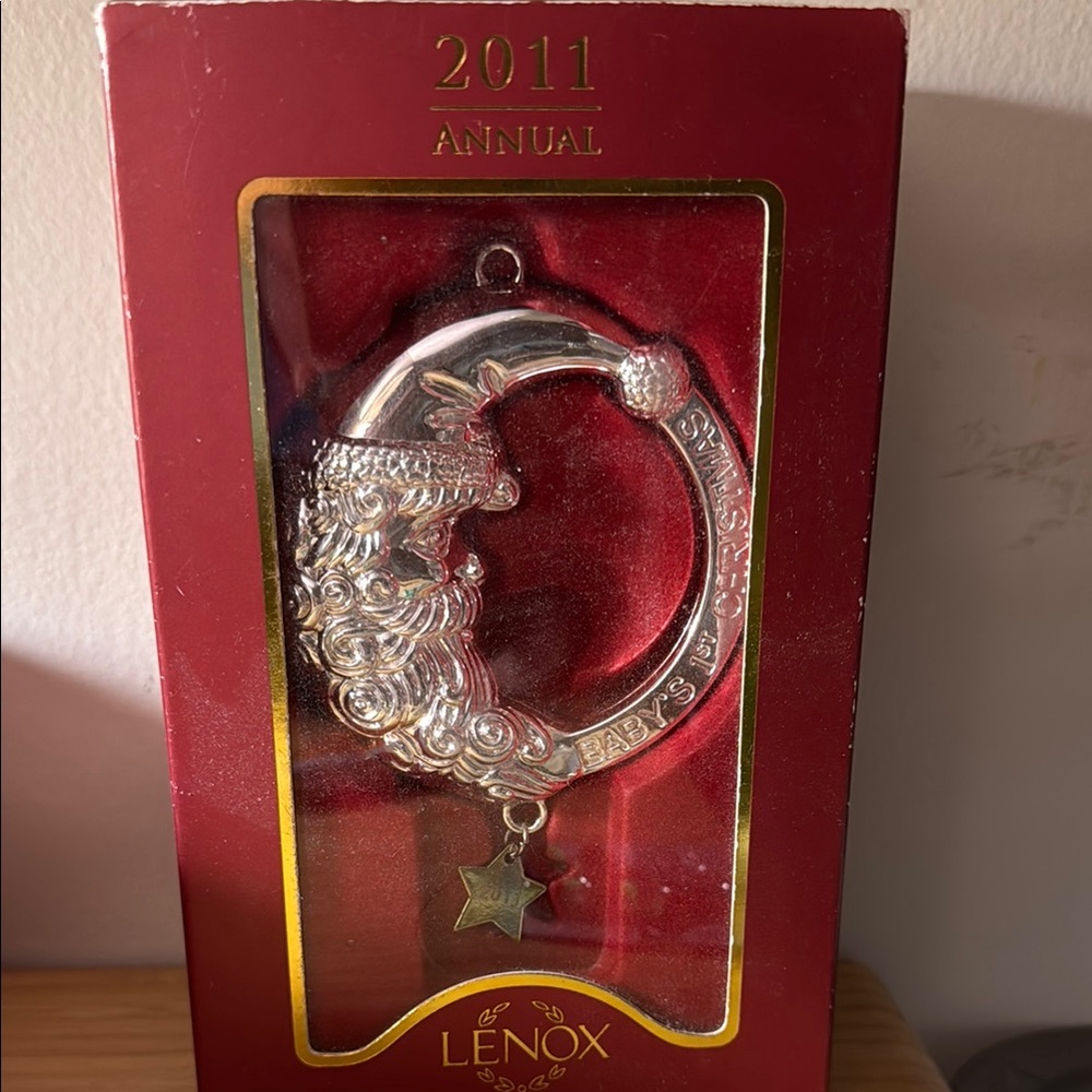 Lenox Silver Annual Santa Ornament- Baby’s 1st Christmas